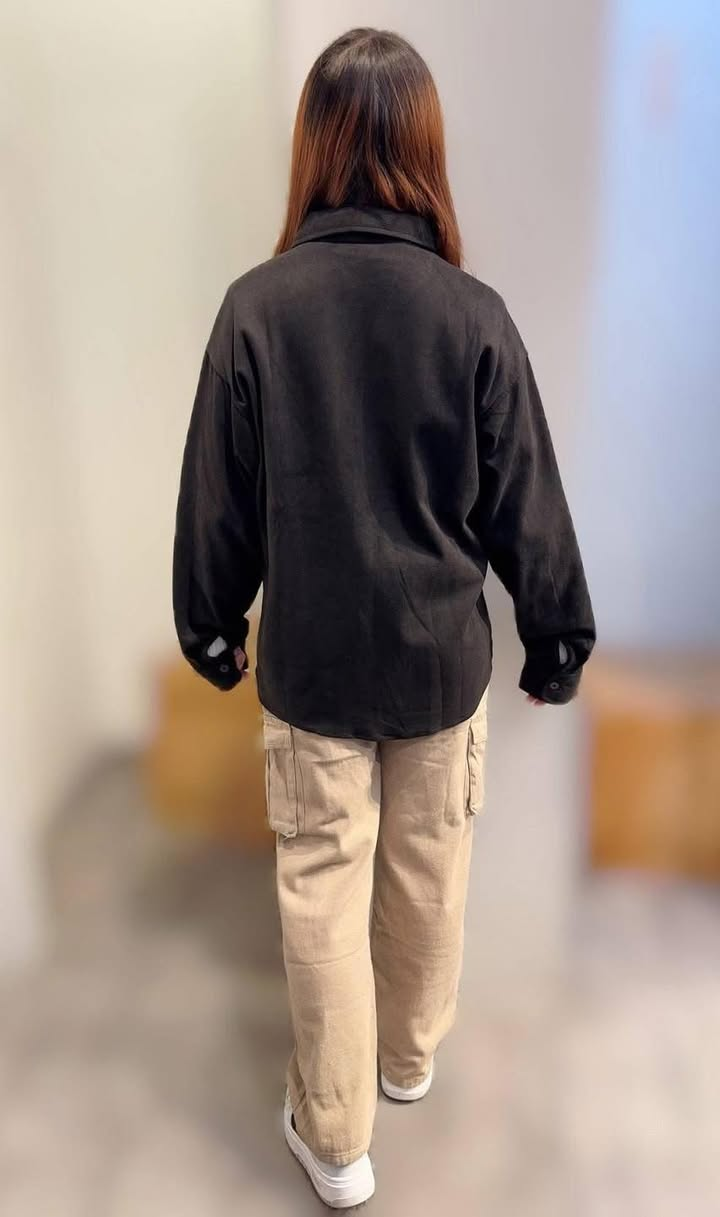 加大撞色口袋麂皮襯衫:圖片 6