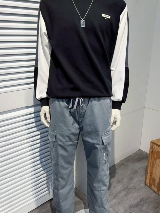 男版刷毛束口口袋褲