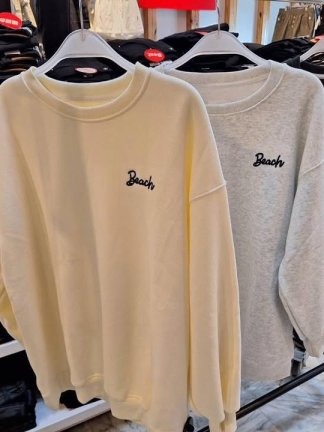 休閒刺繡寬鬆刷毛T