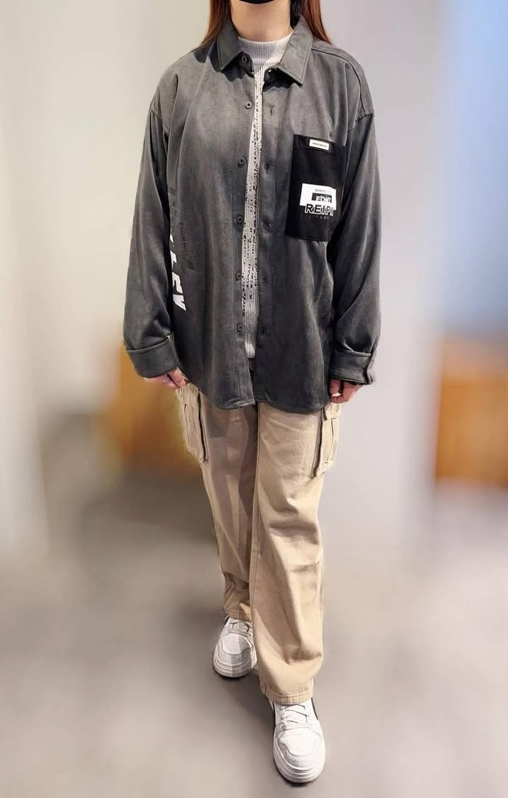 加大撞色口袋麂皮襯衫:圖片 7