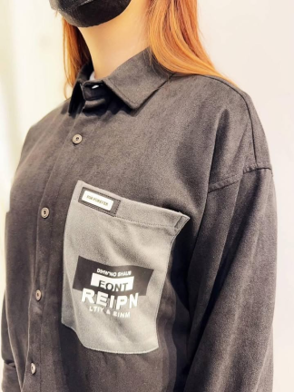 加大撞色口袋麂皮襯衫