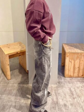 男版潮流感大彎刀牛仔褲