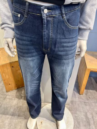 經典刷色刷毛直筒牛仔褲