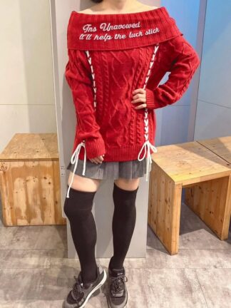 造型一字領毛衣