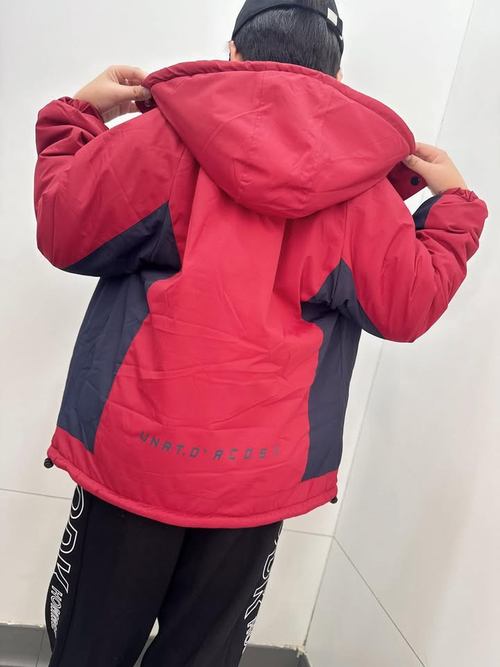 酒紅拼色連帽外套:圖片 10