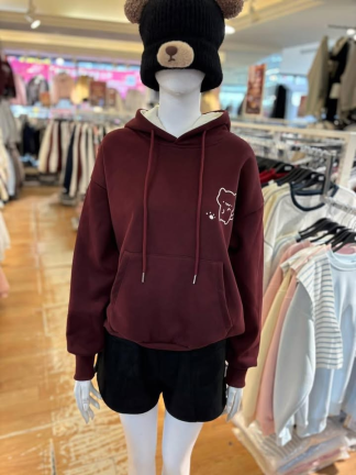 可愛貓咪撞色刷毛帽T