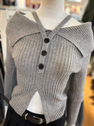 交叉領設計感針織上衣