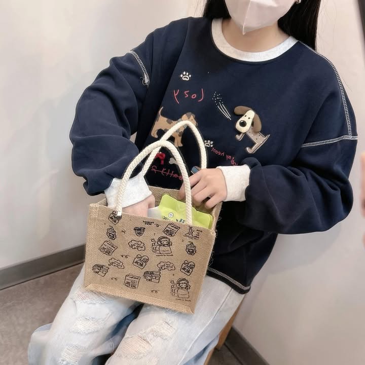 可愛滿版麻布手提袋 - Image 2
