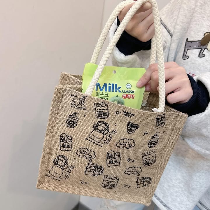 可愛滿版麻布手提袋