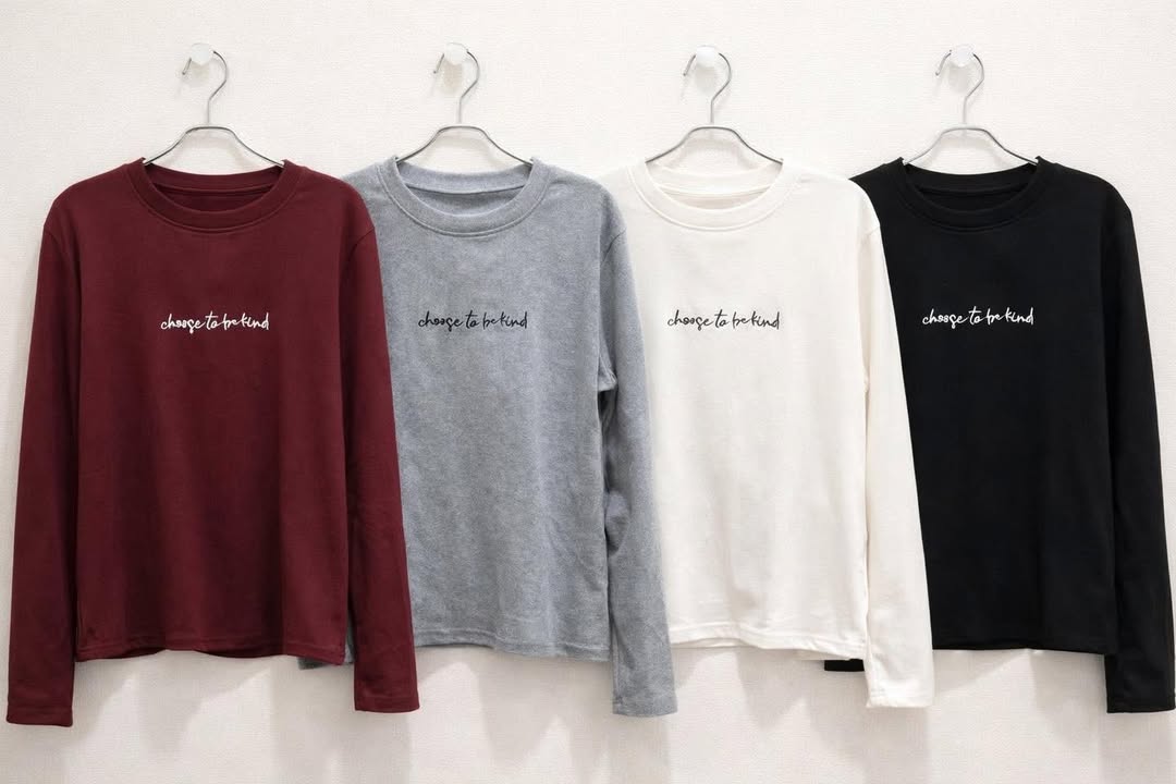 簡約刺繡長袖上衣 - Image 2