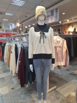 甜美波點領結針織上衣