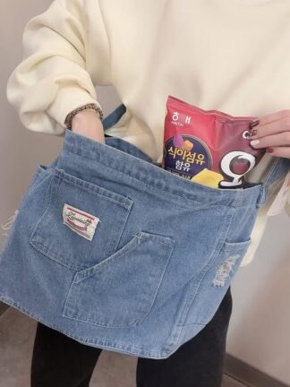 復古刷破牛仔肩背包