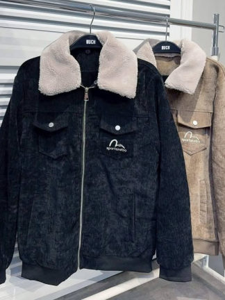 燈芯絨羊羔毛翻領拉鍊外套