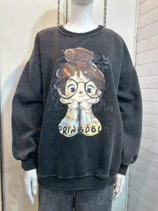 刷舊感印花落肩大學T