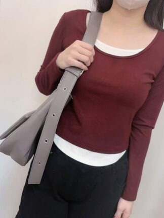 雙層假兩件短版修身上衣