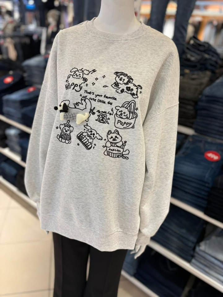 可愛小狗刺繡大學T🤍:圖片 2