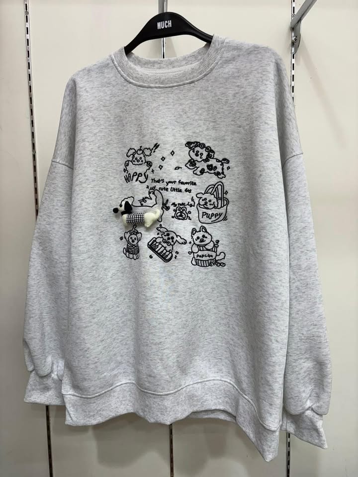 可愛小狗刺繡大學T🤍:圖片 5