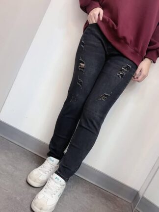 刷破感修身牛仔長褲