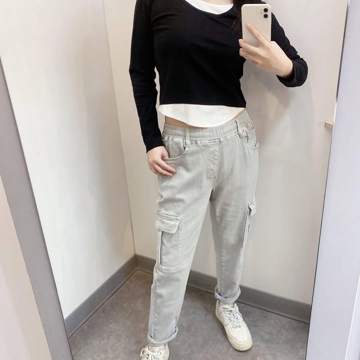 鬆緊腰工作風口袋長褲 - Image 3