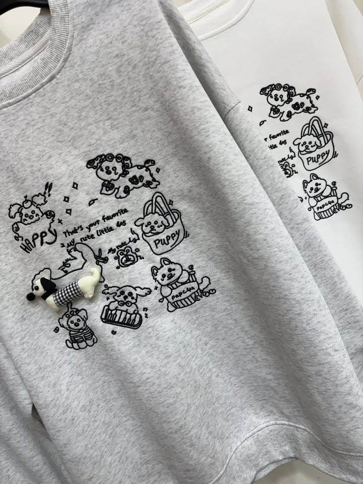 可愛小狗刺繡大學T🤍:圖片 8