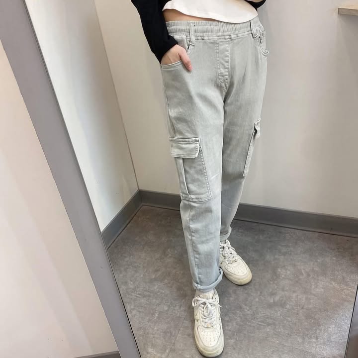 鬆緊腰工作風口袋長褲