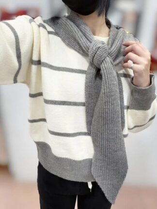 條紋針織上衣(搭披肩)