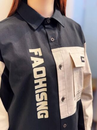 拼色工裝印花襯衫