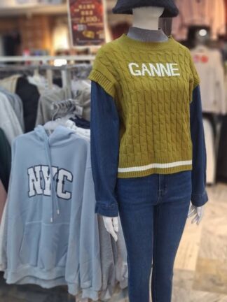 (sparkles)字母麻花針織假兩件背心上衣.秋冬疊穿必備款