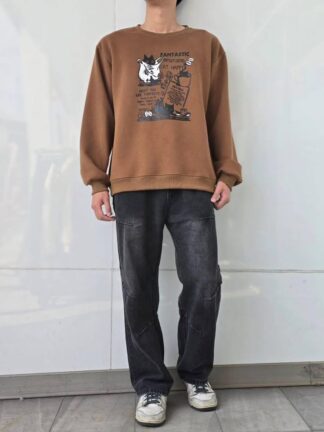 冬日趣味．美式手繪插畫內刷毛大學 T