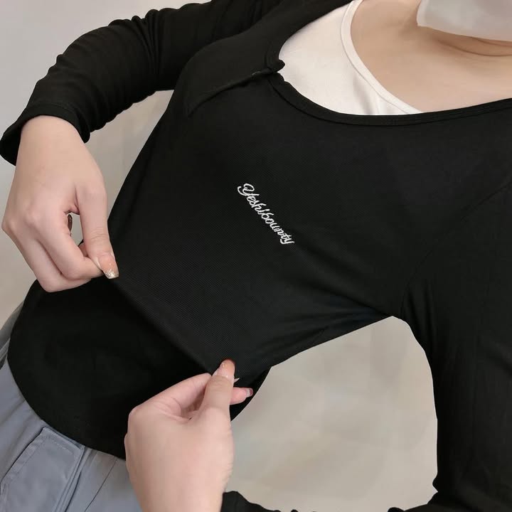 🖤 假兩件修身長袖上衣:圖片 10