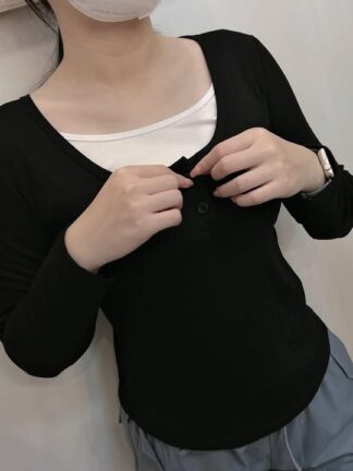 🖤 假兩件修身長袖上衣