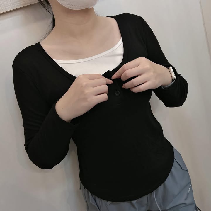 🖤 假兩件修身長袖上衣