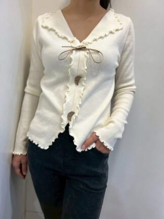 荷葉邊綁帶針織上衣