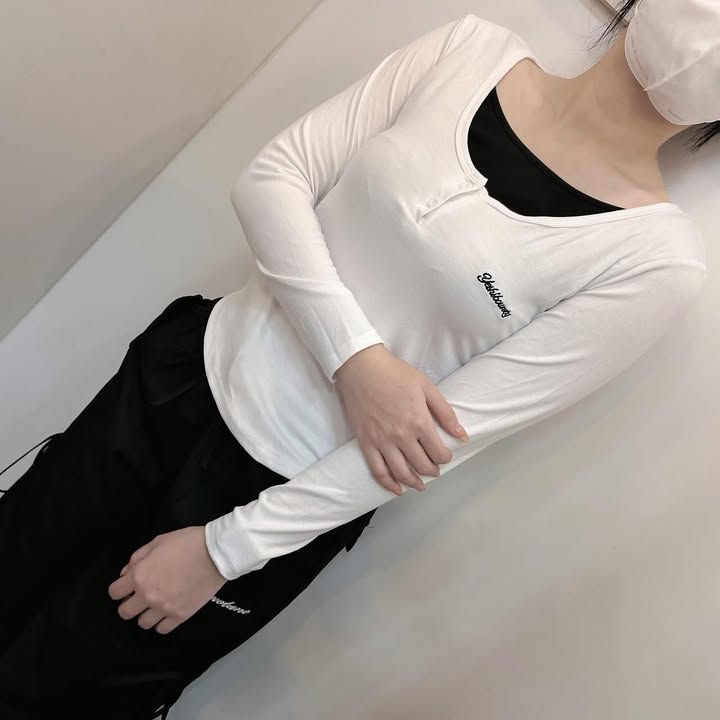 🖤 假兩件修身長袖上衣:圖片 6