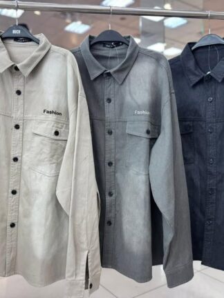 中大尺碼・水洗工裝牛仔襯衫