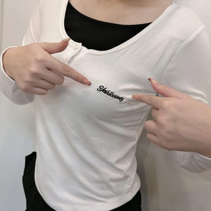 🖤 假兩件修身長袖上衣:圖片 3