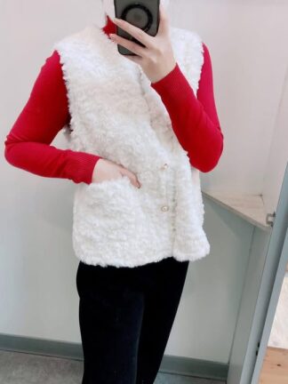 毛絨背心（卡其 / 杏）