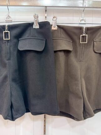 雙口袋高腰西裝短褲