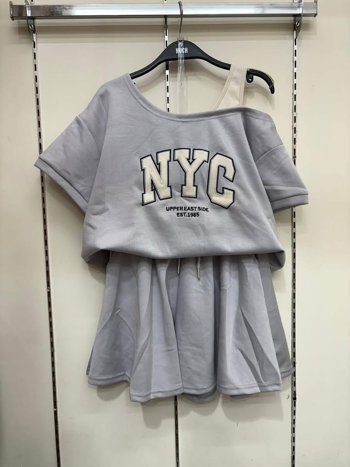 NYC 休閒字母上衣+抽繩裙套裝 🌸:圖片 5