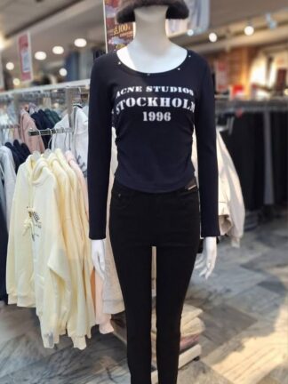 歐美潮流字母修身長袖上衣