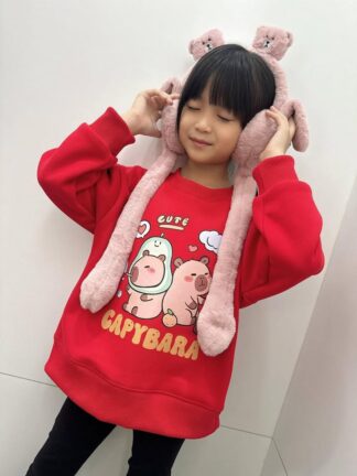 紅咚咚水豚暖心 刷毛T桖