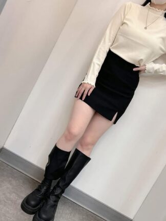 簡約修身側開衩短裙