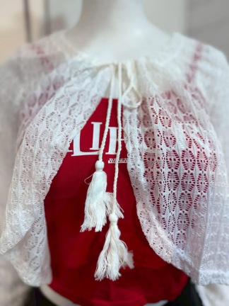 花語鏤空綁帶短版蕾絲外套