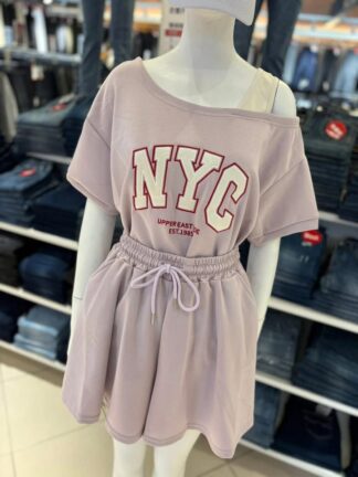 NYC 休閒字母上衣+抽繩裙套裝 🌸