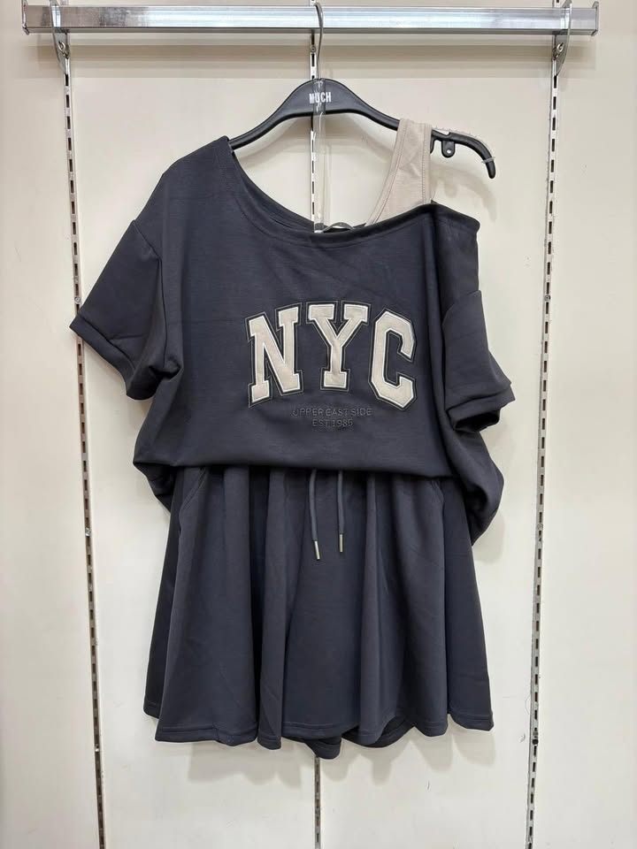 NYC 休閒字母上衣+抽繩裙套裝 🌸:圖片 6