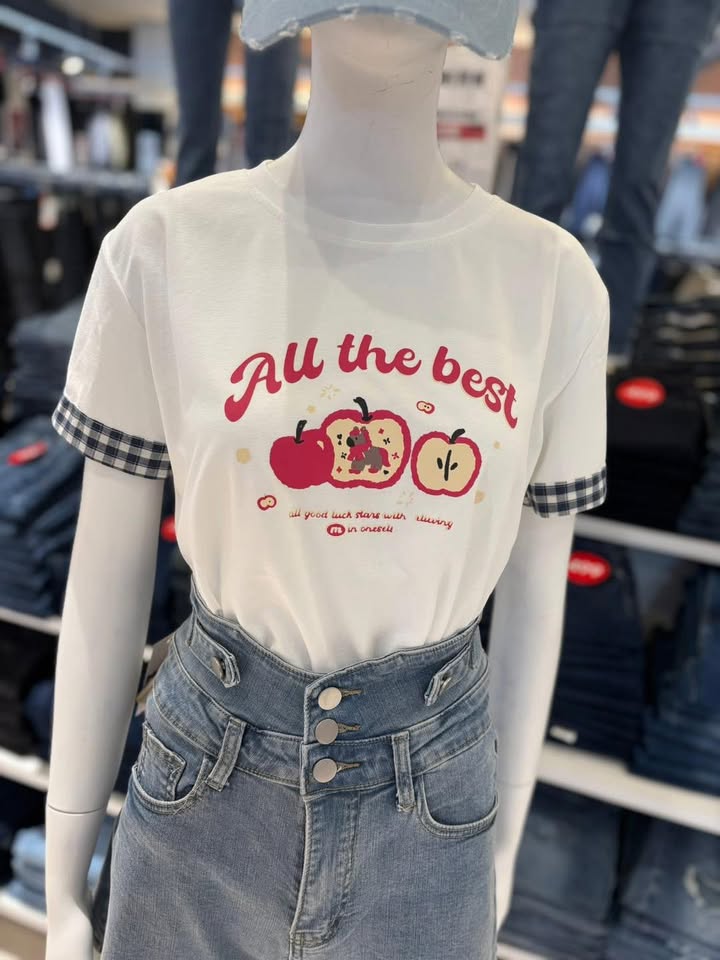 蘋果小馬圖案拼接袖口棉T 🍎