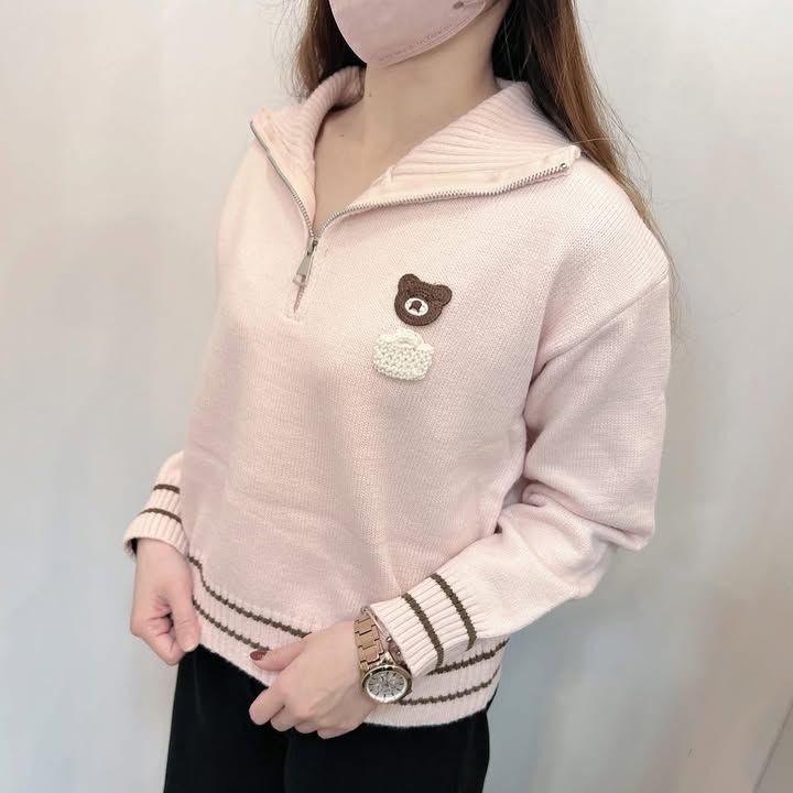 小熊刺繡半拉鍊針織上衣 - Image 8