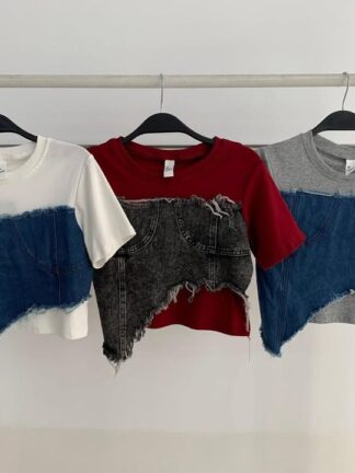 牛仔拼接假二件