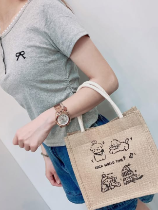 小狗插圖的麻布手提袋