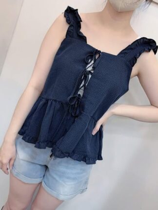 甜美荷葉．綁帶短版上衣
